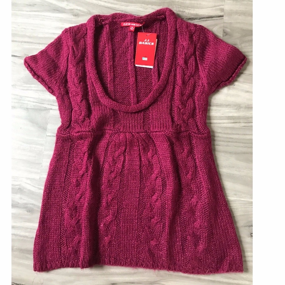J.J. BASICS PLUNG SCOOP METALLIC CABLE SWEATER M